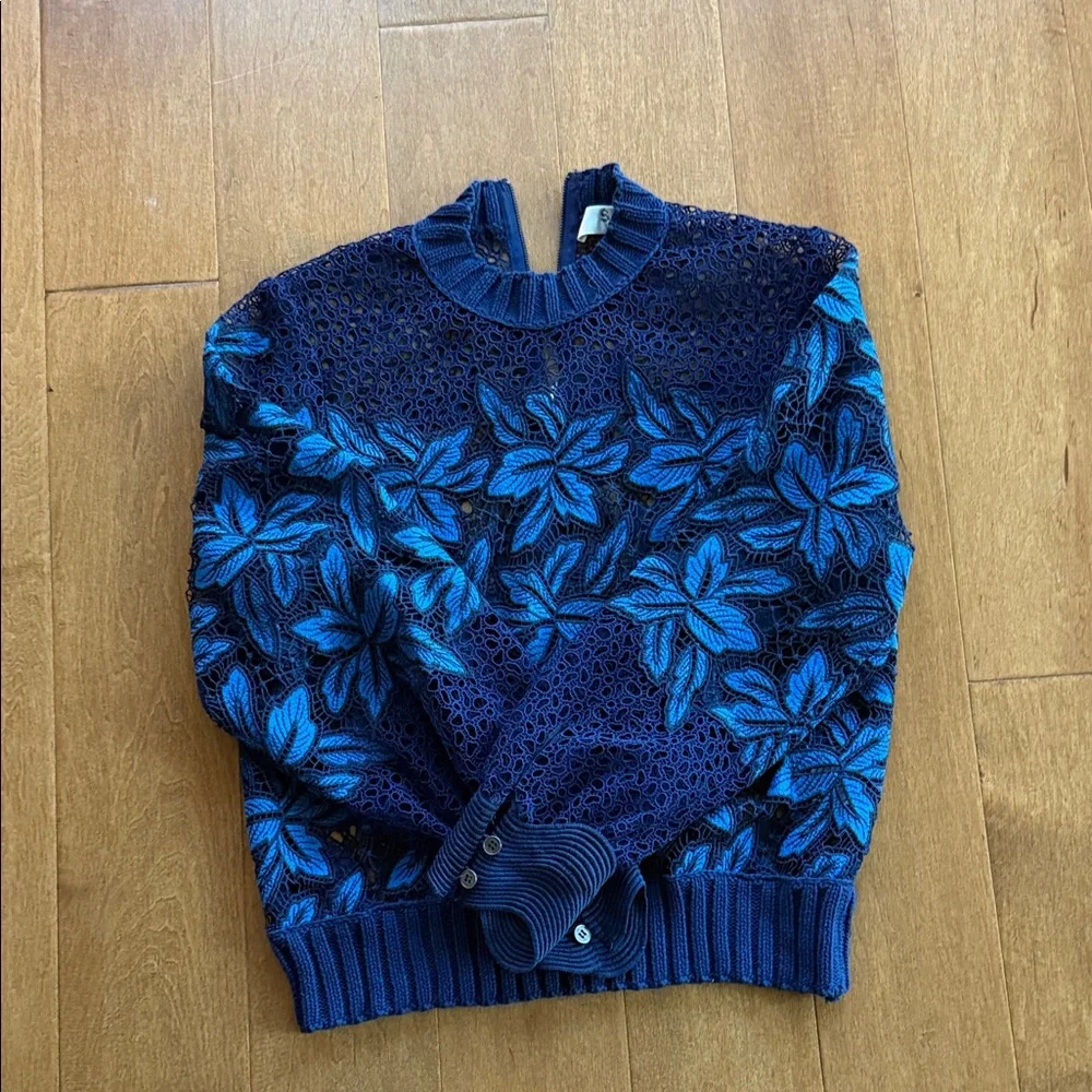 Sea New York Navy & Bright Blue Floral Crochet Sweater